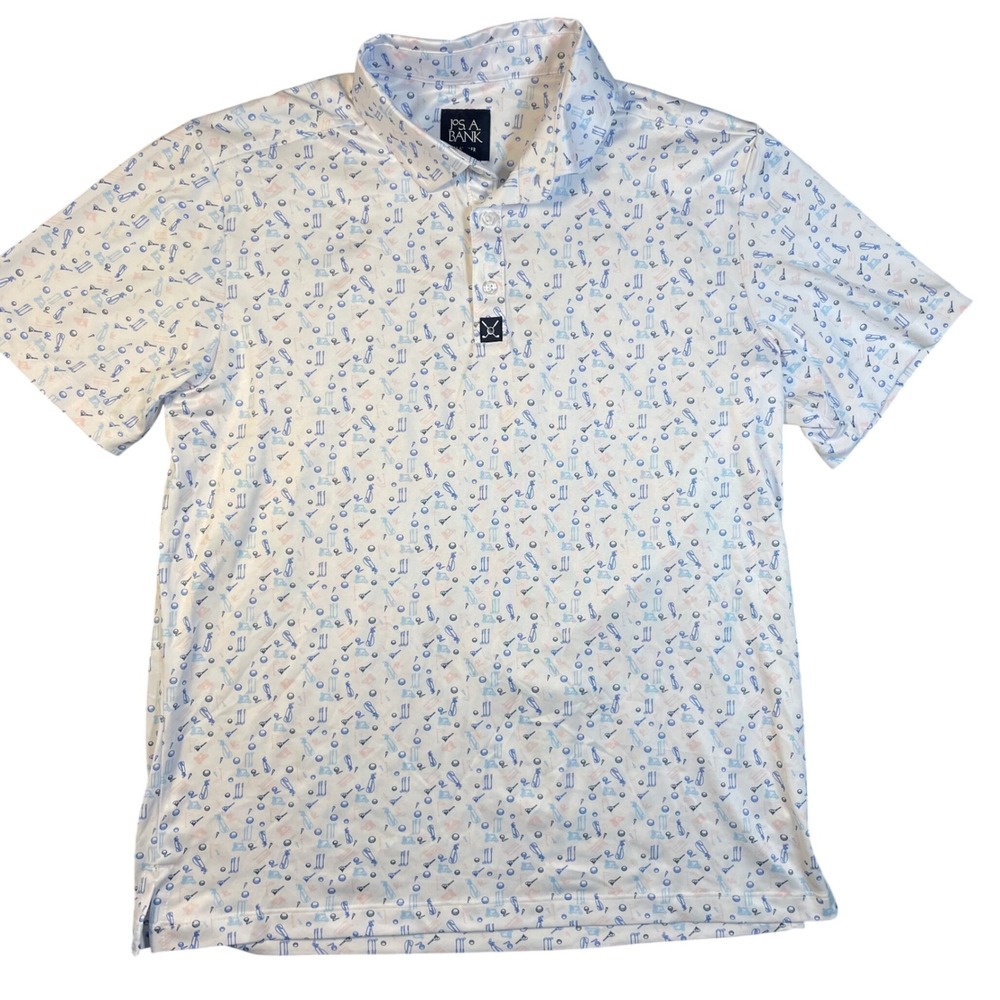 Jos A Bank Traveler Mens Large Tailored Fit Golf Print Polo Shirt Sports